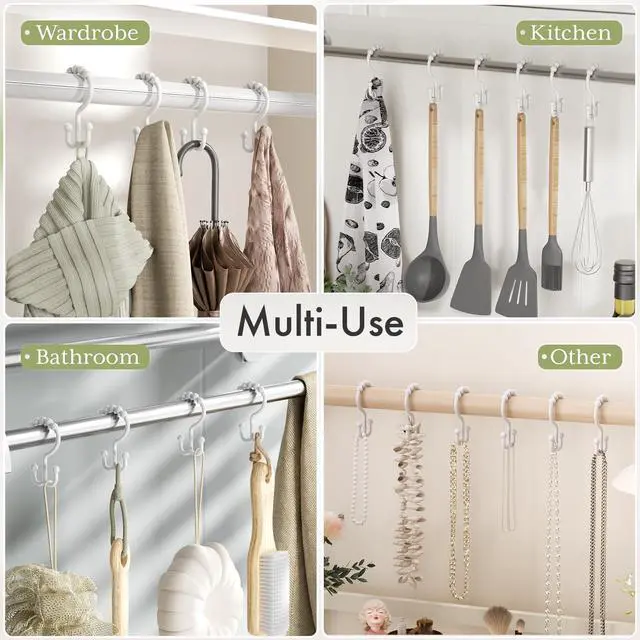 Alt view image 7 of 7 - Plastic Shower Curtain Hooks, Double Shower Curtain Rings, Shower Rings for Shower Curtain, White Shower Hooks for Curtain Liner Bathroom - 12 Pcs