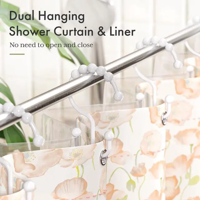 Alt view image 4 of 7 - Plastic Shower Curtain Hooks, Double Shower Curtain Rings, Shower Rings for Shower Curtain, White Shower Hooks for Curtain Liner Bathroom - 12 Pcs