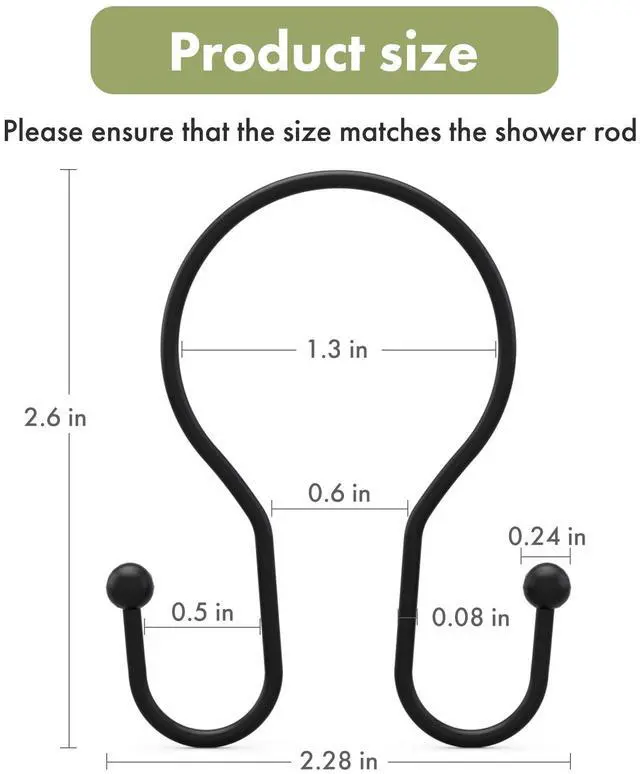 Alt view image 3 of 7 - Shower Curtain Hooks Black Shower Curtain Rings, Simple Double Hook Shower Curtain Hooks Rust Proof, Smooth Sturdy Metal Shower Hooks for Shower Curtain Rod, 12 Pcs Shower Rod Hooks