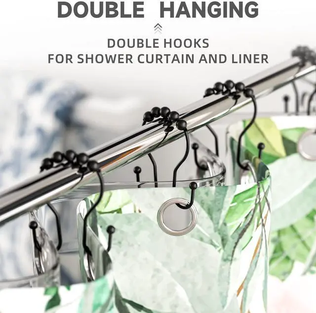 Alt view image 5 of 6 - Shower Curtain Hooks Shower Curtain Rings Black Shower Curtain Hooks RustProof Smooth Metal Double Shower Curtain Hook, Shower Hooks for Shower Curtain Liner Bathroom Shower Rod Hook