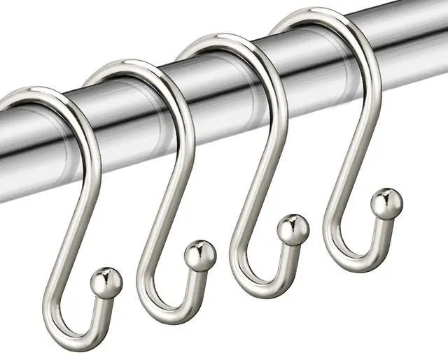 Main image of Nickel Shower Curtain Hooks, Rust Proof Shower Curtain Rings for Bathroom, Set of 12 CHICTIE Silver S Shaped Decorative Shower Curtain Hooks Hangers for Bathroom Curtains,Clothing, Towels, etc