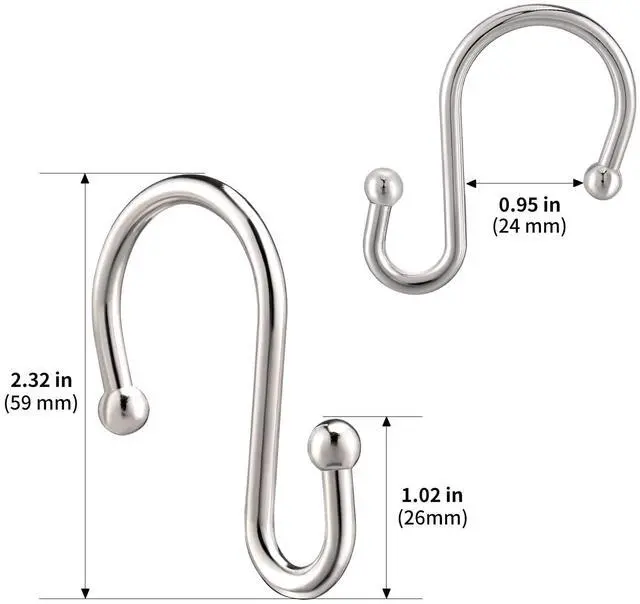 Alt view image 4 of 7 - Nickel Shower Curtain Hooks, Rust Proof Shower Curtain Rings for Bathroom, Set of 12 CHICTIE Silver S Shaped Decorative Shower Curtain Hooks Hangers for Bathroom Curtains,Clothing, Towels, etc