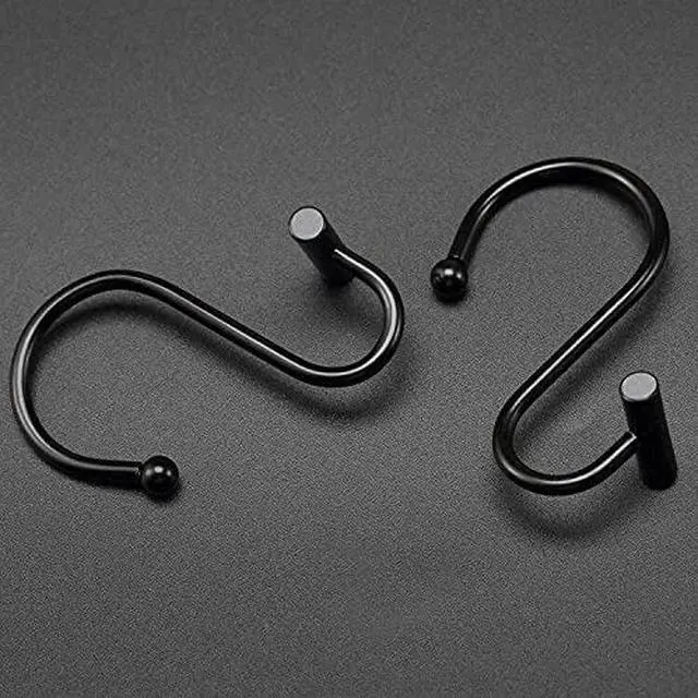 Alt view image 3 of 6 - Black Shower Curtain Hooks Rings, Decorative for Bathroom Shower Rods, Set of 12 Premium Rust-Resistant Metal Hooks Hangers T Shaped Design