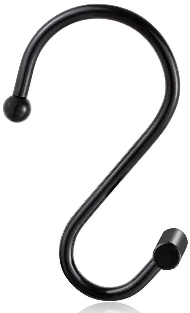 Alt view image 5 of 6 - Black Shower Curtain Hooks Rings, Decorative for Bathroom Shower Rods, Set of 12 Premium Rust-Resistant Metal Hooks Hangers T Shaped Design