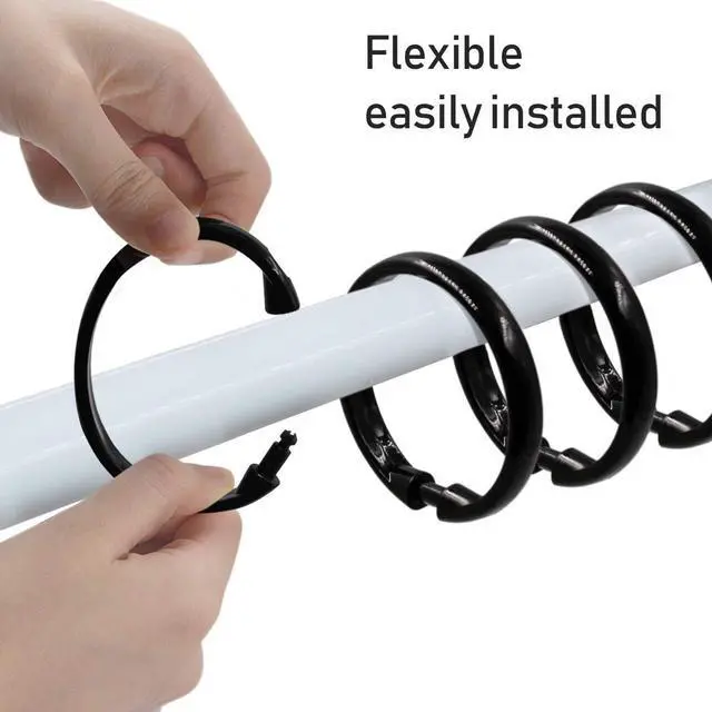 Alt view image 4 of 6 - Shower Curtain Rings-12 Pack- Plastic Shower Curtain Hooks O-Shaped Rings Hook Glide Easily on Bathroom Shower Rod(Black)