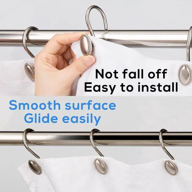 Alt view image 3 of 6 - Brushed Nickel Shower Curtain Hooks, Zinc Alloy Heavy Duty Rings for Bathroom Rod