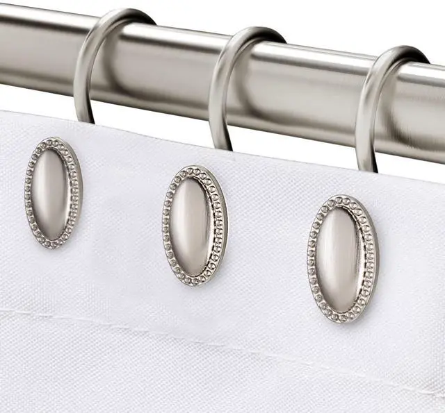 Main image of Brushed Nickel Shower Curtain Hooks, Zinc Alloy Heavy Duty Rings for Bathroom Rod