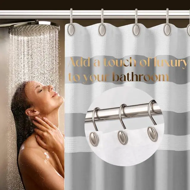Alt view image 4 of 6 - Brushed Nickel Shower Curtain Hooks, Zinc Alloy Heavy Duty Rings for Bathroom Rod