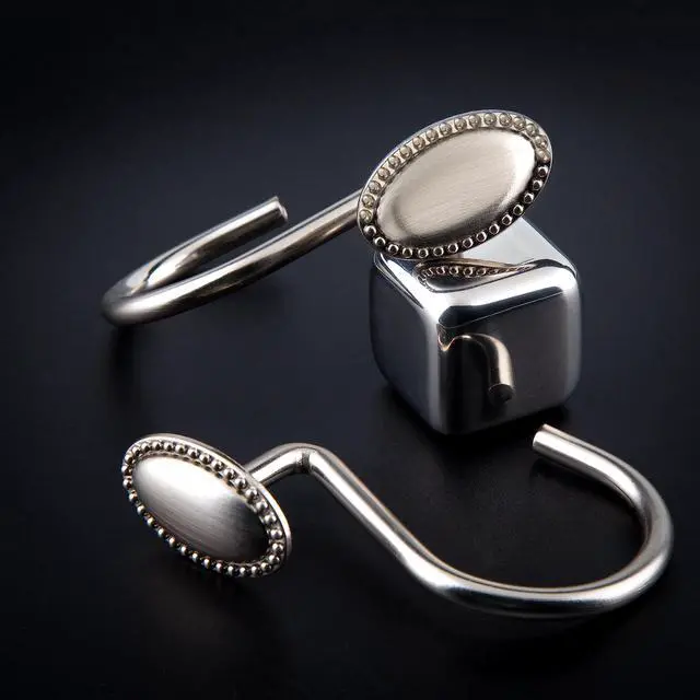 Alt view image 2 of 6 - Brushed Nickel Shower Curtain Hooks, Zinc Alloy Heavy Duty Rings for Bathroom Rod