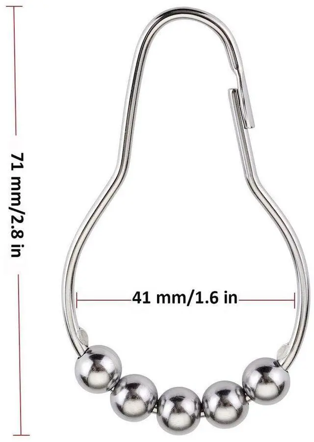 Alt view image 2 of 6 - 24 Pieces Stainless Steel Shower Curtain Hooks and Rings Set - Polished Nickel, Lightweight and Durable for Bathroom Curtain Rollers and Shower Curtain Rods, Metal Shower Curtain Rings