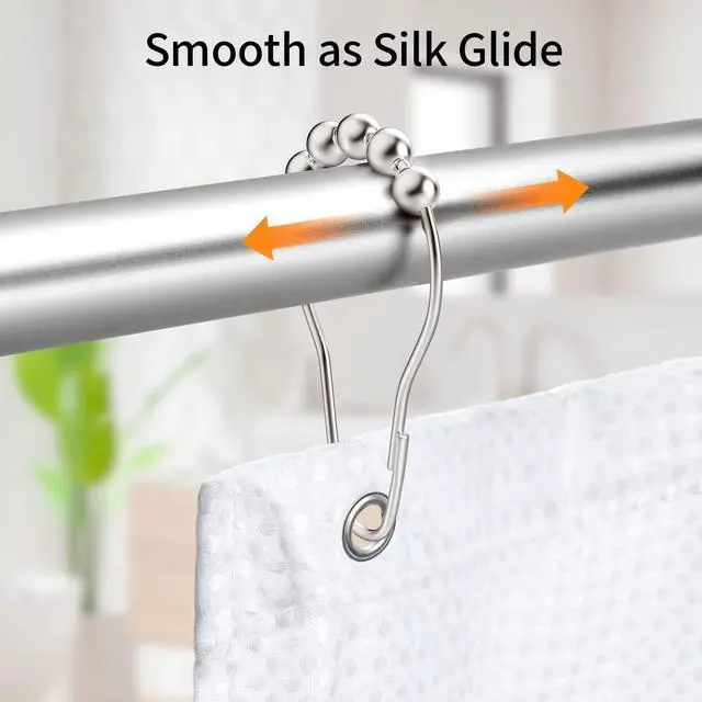 Alt view image 4 of 6 - 24 Pieces Stainless Steel Shower Curtain Hooks and Rings Set - Polished Nickel, Lightweight and Durable for Bathroom Curtain Rollers and Shower Curtain Rods, Metal Shower Curtain Rings