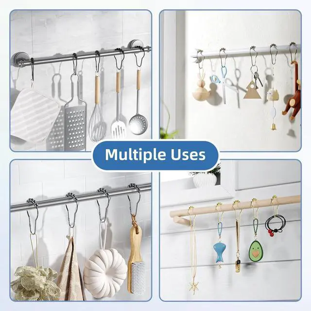 Alt view image 5 of 6 - 24 Pieces Stainless Steel Shower Curtain Hooks and Rings Set - Polished Nickel, Lightweight and Durable for Bathroom Curtain Rollers and Shower Curtain Rods, Metal Shower Curtain Rings