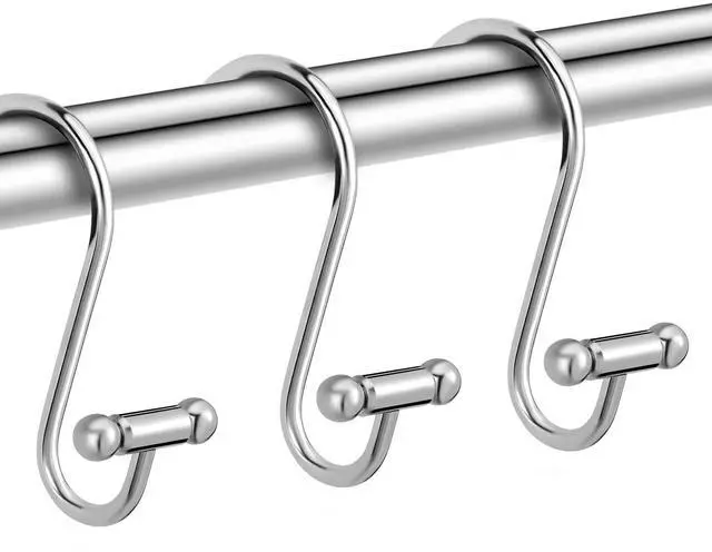 Alt view image 3 of 5 - Bathroom Decorative Shower Curtain Hook Upgrade T Shape Anti-Slip Shower Curtain Ring Rustproof Multi-use Hangers (Chrome)