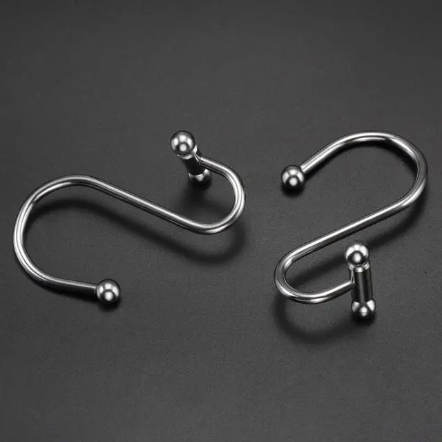 Alt view image 4 of 5 - Bathroom Decorative Shower Curtain Hook Upgrade T Shape Anti-Slip Shower Curtain Ring Rustproof Multi-use Hangers (Chrome)