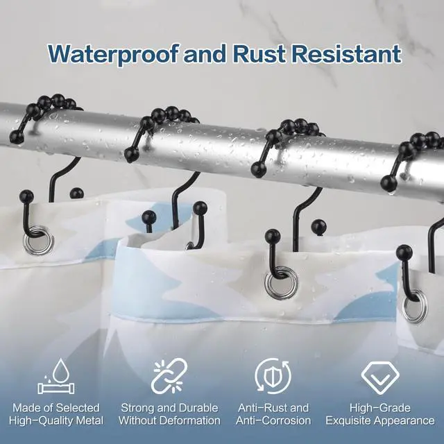Alt view image 6 of 7 - Shower Curtain Hooks Rings, Rust Proof Hooks, Metal Easy Glide Double Shower Rings Hooks, Stainless Steel Shower Curtain Hangers for Bathroom Shower Curtains, Set of 12 Hooks, Matte Black