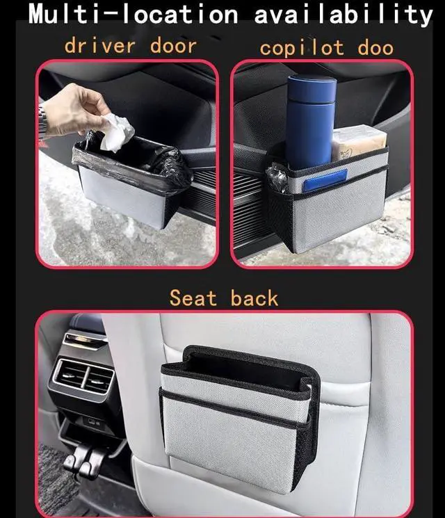 Alt view image 3 of 7 - Car Trash Can, Foldable Multifunctional Hanging Storage Box Trash Can with a Roll of Garbage Bag, Multi Pocket Design Suitable for Car, Home, and Office Car Trash Cans (Black)