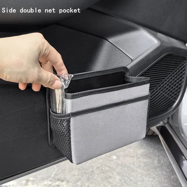 Alt view image 5 of 7 - Car Trash Can, Foldable Multifunctional Hanging Storage Box Trash Can with a Roll of Garbage Bag, Multi Pocket Design Suitable for Car, Home, and Office Car Trash Cans (Black)