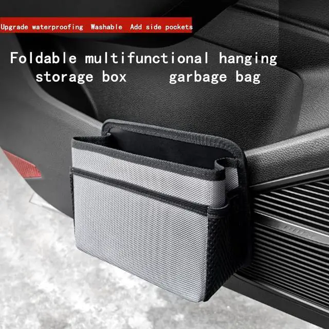 Alt view image 2 of 7 - Car Trash Can, Foldable Multifunctional Hanging Storage Box Trash Can with a Roll of Garbage Bag, Multi Pocket Design Suitable for Car, Home, and Office Car Trash Cans (Black)