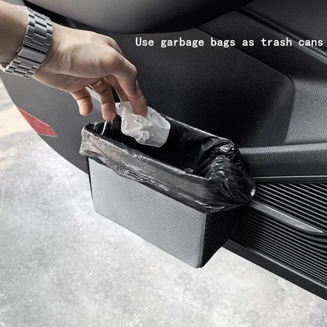 Alt view image 7 of 7 - Car Trash Can, Foldable Multifunctional Hanging Storage Box Trash Can with a Roll of Garbage Bag, Multi Pocket Design Suitable for Car, Home, and Office Car Trash Cans (Black)