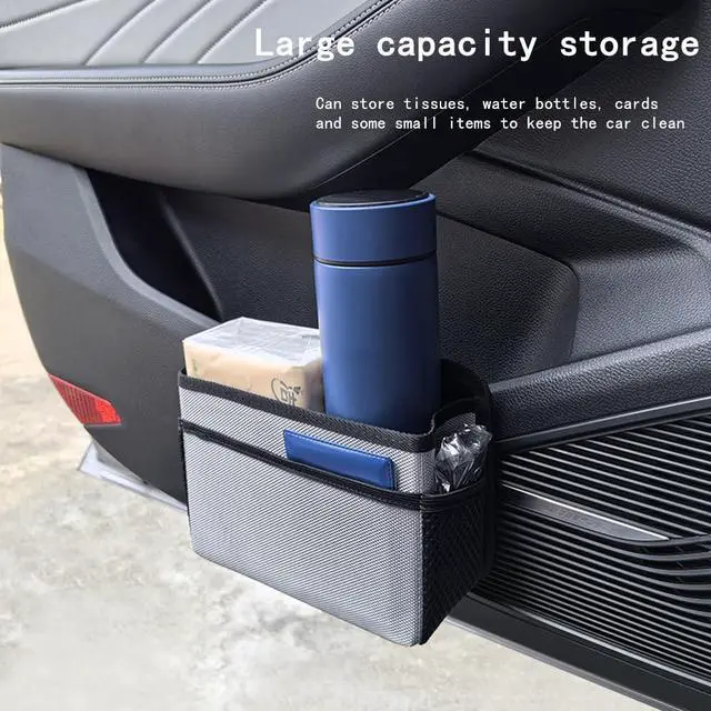 Alt view image 6 of 7 - Car Trash Can, Foldable Multifunctional Hanging Storage Box Trash Can with a Roll of Garbage Bag, Multi Pocket Design Suitable for Car, Home, and Office Car Trash Cans (Black)