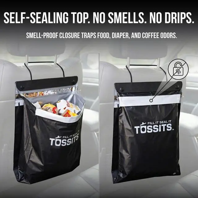 Alt view image 5 of 6 - Recycled Disposable Car Trash Bags Leakproof, Smell Proof Hanging Garbage Bags for Car, Truck, SUV, RV & Vehicle Black, 7 Count Disposable Automotive Trash Bags