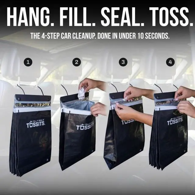 Alt view image 4 of 6 - Recycled Disposable Car Trash Bags Leakproof, Smell Proof Hanging Garbage Bags for Car, Truck, SUV, RV & Vehicle Black, 7 Count Disposable Automotive Trash Bags
