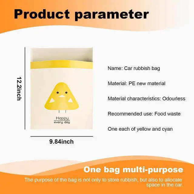 Alt view image 2 of 6 - 30PCS Easy Stick-On Disposable Car Trash Bags, Self -Adhesive Waterproof Car Garbage Bags, Portable Leak Proof Vomit Bags Suitable for Car, Bedroom, Office, Kitchen (Yellow & Cyan)