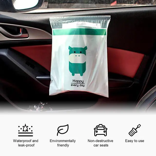 Alt view image 3 of 6 - 30PCS Easy Stick-On Disposable Car Trash Bags, Self -Adhesive Waterproof Car Garbage Bags, Portable Leak Proof Vomit Bags Suitable for Car, Bedroom, Office, Kitchen (Yellow & Cyan)