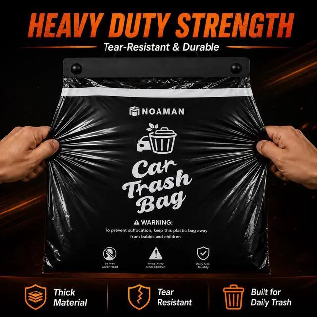 Alt view image 5 of 7 - 50PCS 1 Pack Car Trash Bags, 2.5 Gal Disposable Garbage Bags for Car, SUV, Truck and RV, Leak-Resistant Odor-Control Bags, Stick-On or Headrest Mount, Alternative to Car Trash Can, Black
