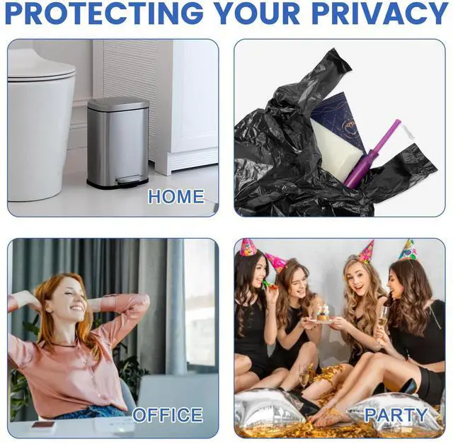 Alt view image 5 of 6 - Personal Disposal Sanitary Napkin Bags, Black Little Waste Bags, 200 Pack, Disposable Plastic Trash Bags with Handles for Feminine Tampons Hygiene Products