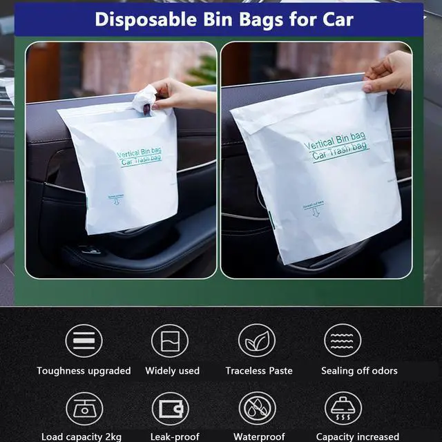 Alt view image 5 of 7 - 20PCS Disposal Car Trash Bin Bags, Stick-on Waste Bags with No Marks, Hanging Recycled Garbage Bags for Auto, Travel, Camping and Offices Cleaning, Space-Saving Vomit Bags, Leak Proof & Waterproof