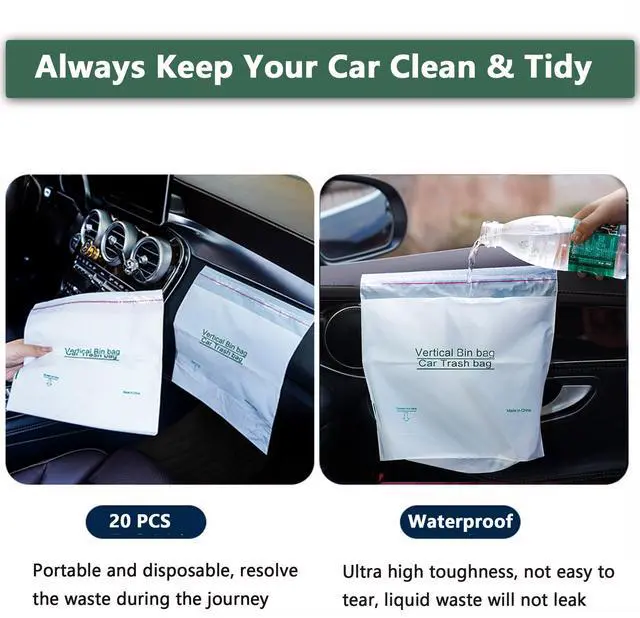 Alt view image 4 of 7 - 20PCS Disposal Car Trash Bin Bags, Stick-on Waste Bags with No Marks, Hanging Recycled Garbage Bags for Auto, Travel, Camping and Offices Cleaning, Space-Saving Vomit Bags, Leak Proof & Waterproof