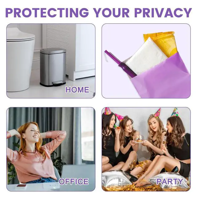 Alt view image 4 of 7 - Disposal Sanitary Napkin Bags, 100 Pcs, Purple Disposable Plastic trash bag with Self-sealing for Odor-proof, disposal of Feminine Hygiene or Pet Waste, 10" x 6"