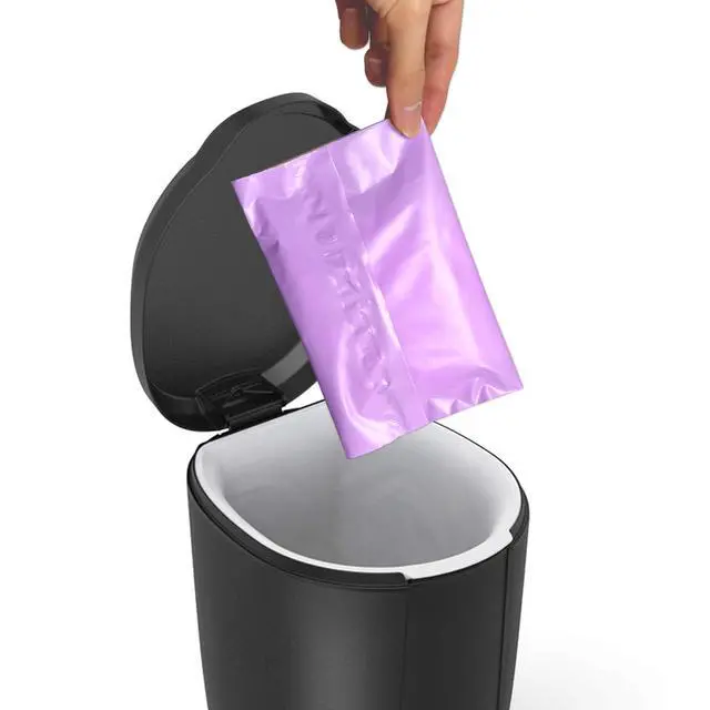 Alt view image 6 of 7 - Disposal Sanitary Napkin Bags, 100 Pcs, Purple Disposable Plastic trash bag with Self-sealing for Odor-proof, disposal of Feminine Hygiene or Pet Waste, 10" x 6"