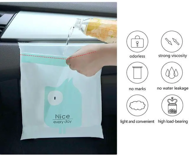 Alt view image 6 of 7 - Car Trash Bags, 60PCS Easy Stick-On Disposable Portable Car Garbage Bags, Durable Waterproof Kitchen Trash Bag, Leak Proof Vomit Trash Bag Suitable for Cars, Bedrooms, Bathrooms, Offices 13