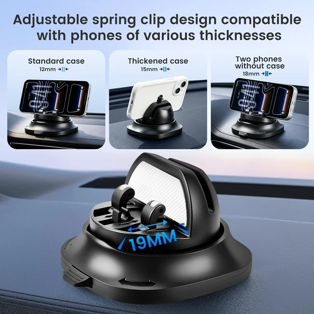 Alt view image 4 of 7 - Car Phone Holder Dashboard Phone Mount for Car 360 Degree Rotation Silicone Non-Slip for Various Dashboards,Adjustable Spring Clip Desk Phone Stand Compatible with All Smartphones