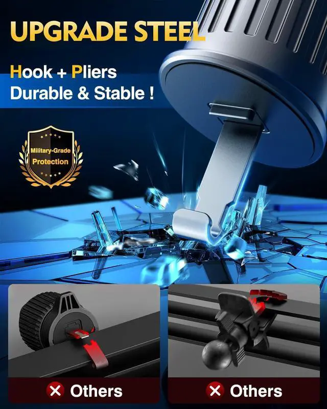 Alt view image 2 of 7 - Military-Grade Construction Car Phone Holder Vent 2026 Cell Phone Mount Smartphone Upgraded Steel-Hook Clip Stand Universal Automobile Truck Cradle for iPhone 17 Pro Max 16 15 Samsung