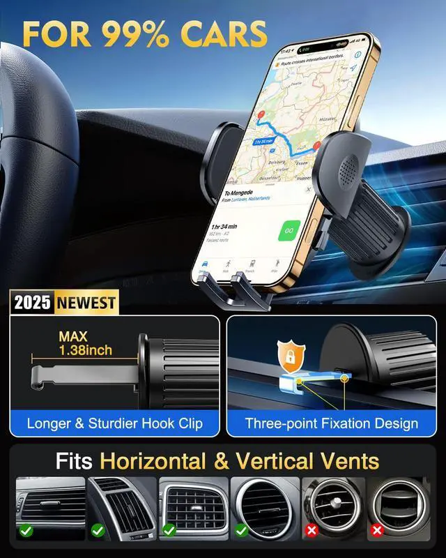 Alt view image 4 of 7 - Military-Grade Construction Car Phone Holder Vent 2026 Cell Phone Mount Smartphone Upgraded Steel-Hook Clip Stand Universal Automobile Truck Cradle for iPhone 17 Pro Max 16 15 Samsung