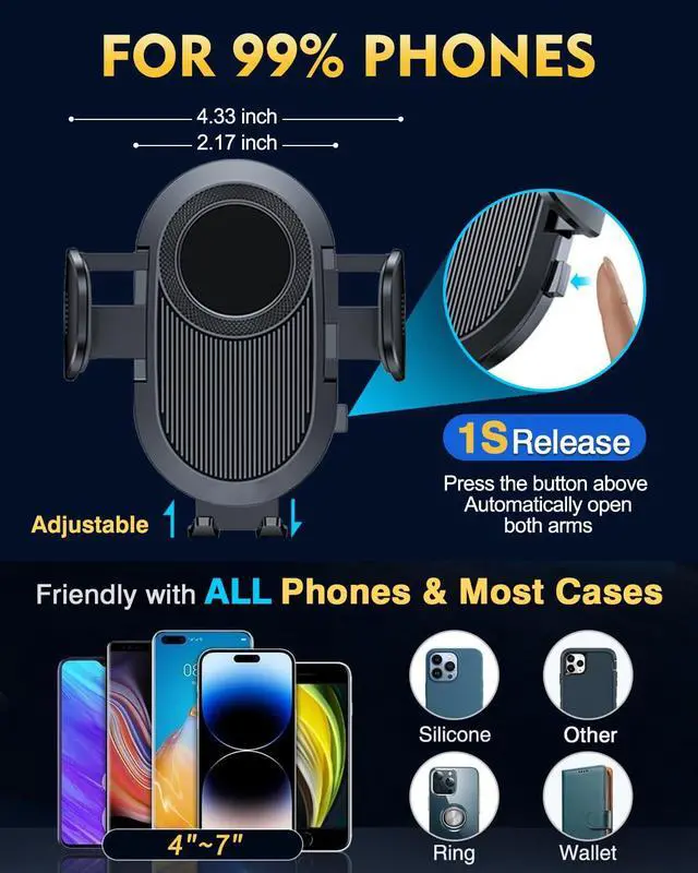 Alt view image 6 of 7 - Military-Grade Construction Car Phone Holder Vent 2026 Cell Phone Mount Smartphone Upgraded Steel-Hook Clip Stand Universal Automobile Truck Cradle for iPhone 17 Pro Max 16 15 Samsung