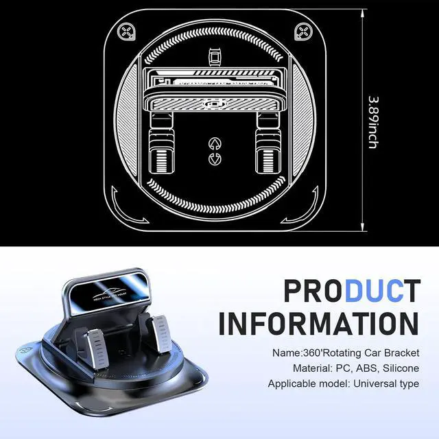 Alt view image 2 of 7 - Dashboard Phone Cradle Mount, One-hand Operation Dashboard Mobile Phone Cradle, Non-slip 360-degree Rotation Smartphone Holder Mount, Universal for Most Cars, SUVs, Trucks (Black)