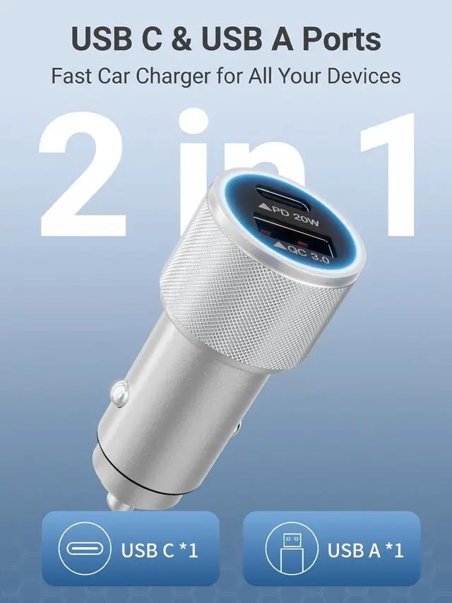 Alt view image 3 of 7 - iPhone 17/16/15 Car Charger Fast Charging 2-Port Cigarette Lighter USB Charger,Dual USBA and USB C Car Adapter 2Pack Compatible with iPhone 17e/17 Pro/Air/16e/16 Plus/15 Pro Max,iPad mini/Air,Airpods