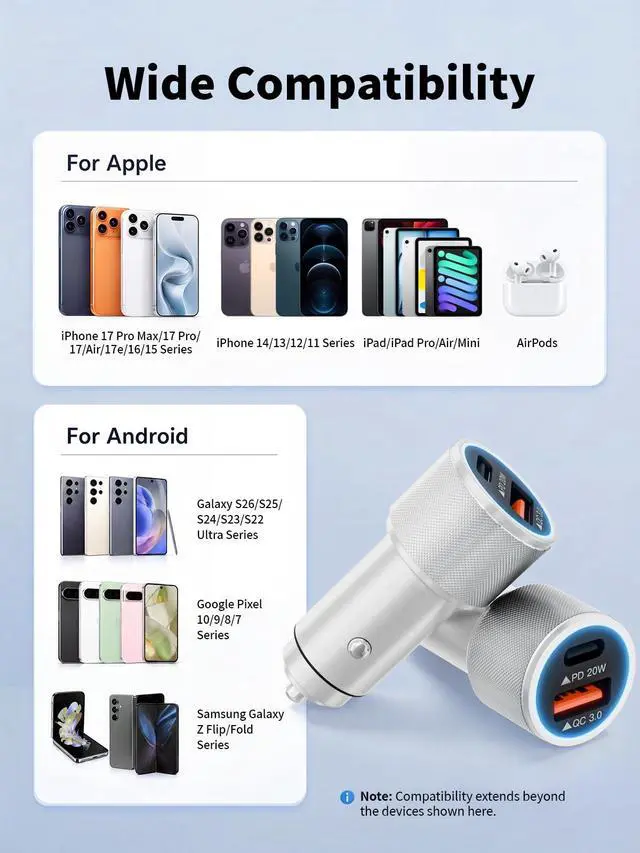 Alt view image 6 of 7 - iPhone 17/16/15 Car Charger Fast Charging 2-Port Cigarette Lighter USB Charger,Dual USBA and USB C Car Adapter 2Pack Compatible with iPhone 17e/17 Pro/Air/16e/16 Plus/15 Pro Max,iPad mini/Air,Airpods