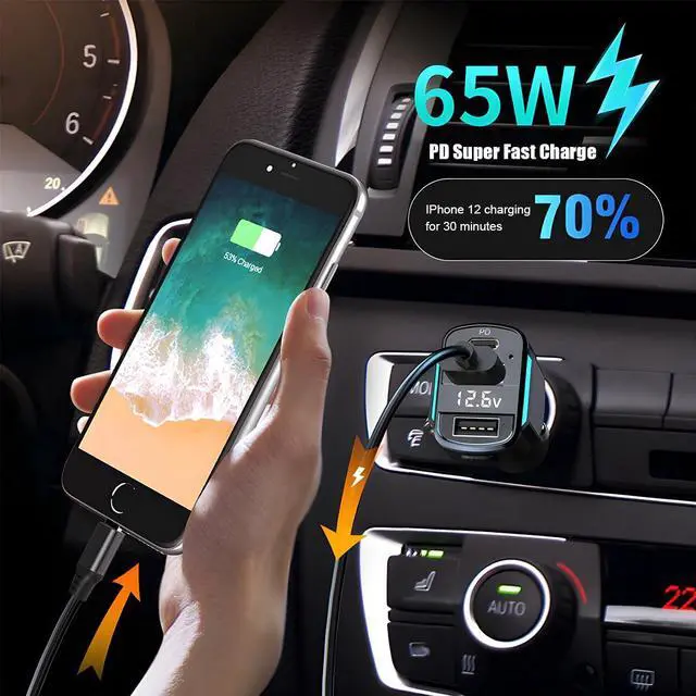 Alt view image 3 of 5 - USB C Car Charger, 3-Port Fast Car Charger PD3.0 & QC3.0 with LED Digital Display, Cigarette Lighter Fast Charging Adapter Compatible with iPhone Android Most Cell Phones (3 USB Ports)