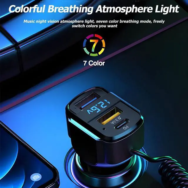 Alt view image 5 of 5 - USB C Car Charger, 3-Port Fast Car Charger PD3.0 & QC3.0 with LED Digital Display, Cigarette Lighter Fast Charging Adapter Compatible with iPhone Android Most Cell Phones (3 USB Ports)