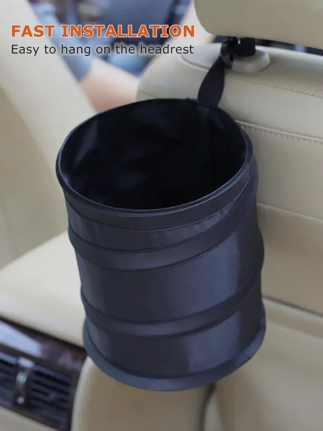 Alt view image 6 of 7 - 2Packs New Leakproof Car Trash Can, Mini Trash Can Pop-up Collapsible Hanging Car Trash Bin with Hook and Loop, Waterproof PEVA Liner Open-Top 1 Gallon Garbage Can for Cars Home Office