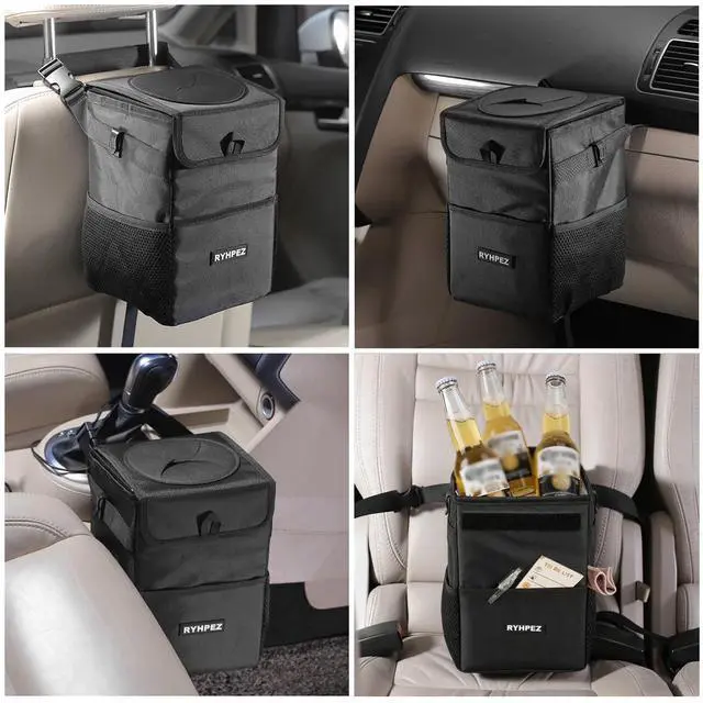 Alt view image 2 of 7 - Car Trash Can with Lid - Leakproof Trash Bin Car Garbage Can, Collapsible Automotive Truck Organizer and Storage Bag Car Accessories for Women Men Road Trip Essentials