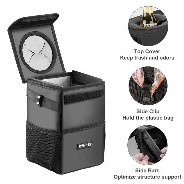 Alt view image 3 of 7 - Car Trash Can with Lid - Leakproof Trash Bin Car Garbage Can, Collapsible Automotive Truck Organizer and Storage Bag Car Accessories for Women Men Road Trip Essentials