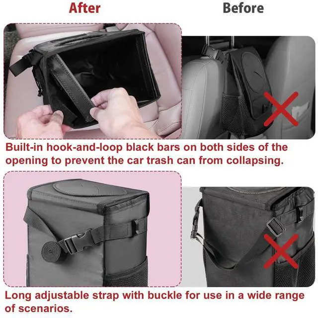 Alt view image 5 of 7 - Car Trash Can with Lid - Leakproof Trash Bin Car Garbage Can, Collapsible Automotive Truck Organizer and Storage Bag Car Accessories for Women Men Road Trip Essentials