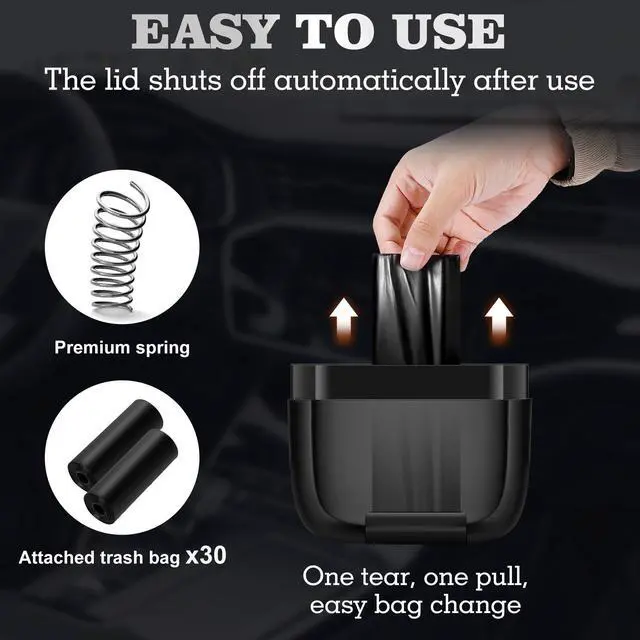 Alt view image 5 of 7 - Car Trash Can with LidBuilt-in Storage Garbage BagLeakproof Vehicle TrashCar Accessories for Interior,Mini Garbage Bin for Automotive, Home, Office, Kitchen, Bedroomwith 30pcs Trash Bags