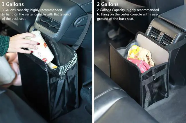Alt view image 6 of 7 - 3 Gallons Open-Top Car Trash Can, Large Capacity Hanging Leakproof Car Trash Bag with Water-proof PEVA Liner, Stand Trash Bag for Cars Foldable Storage Bag for Cars SUV Truck RV Black